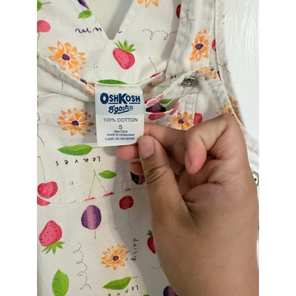 Oshkosh B'gosh Vintage 90's fruit and floral print overall white dress Size 5